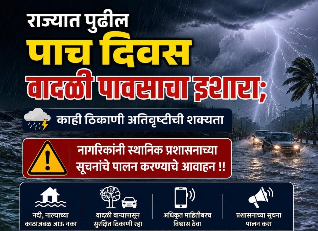 राज्यात पुढील पाच दिवस वादळी पावसाचा इशारा;नागरिकांनी स्थानिक प्रशासनाच्या सूचनांचे पालन करण्याचे आवाहन !! 1010096543
