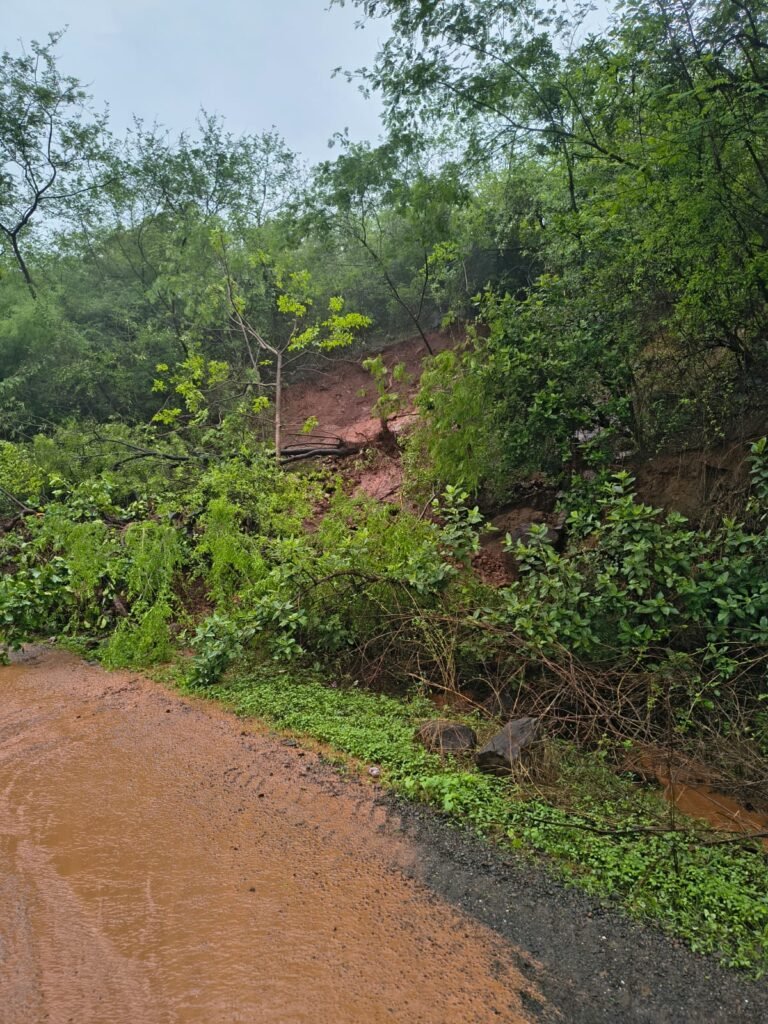 लोणी वाफगाव घाटात अती पावसाने झाडे आणि मातीचा मलबा कोसळला !! 1010100246
