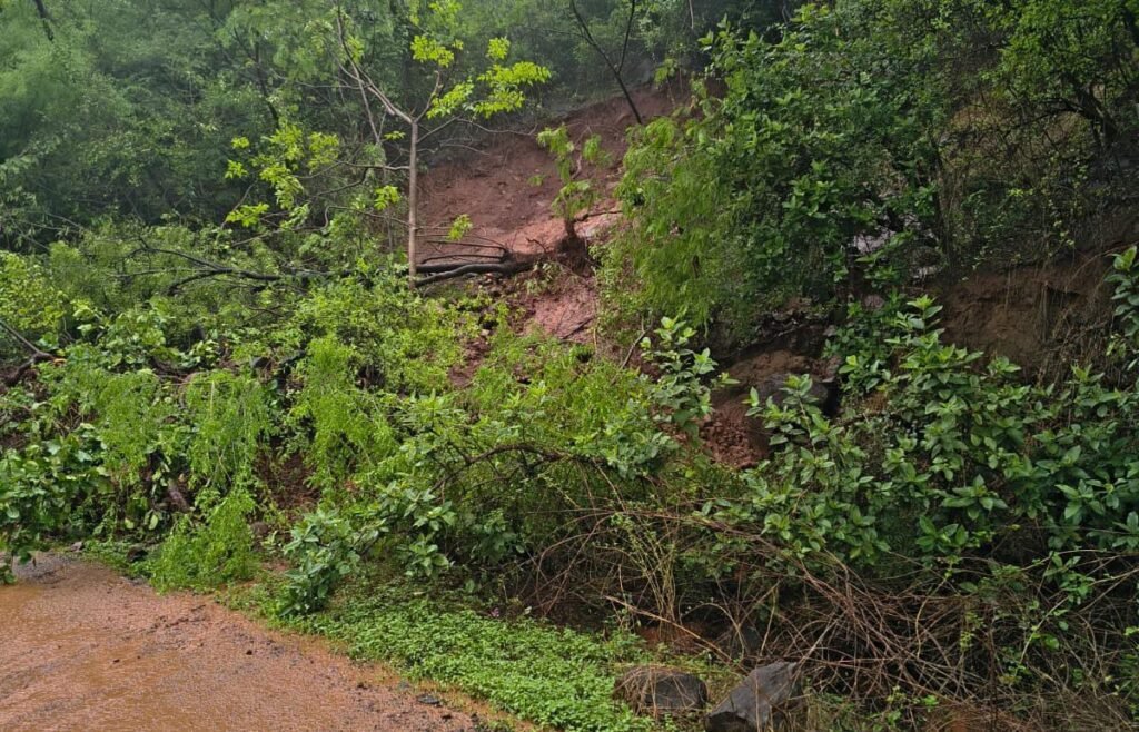 लोणी वाफगाव घाटात अती पावसाने झाडे आणि मातीचा मलबा कोसळला !! 1010100267