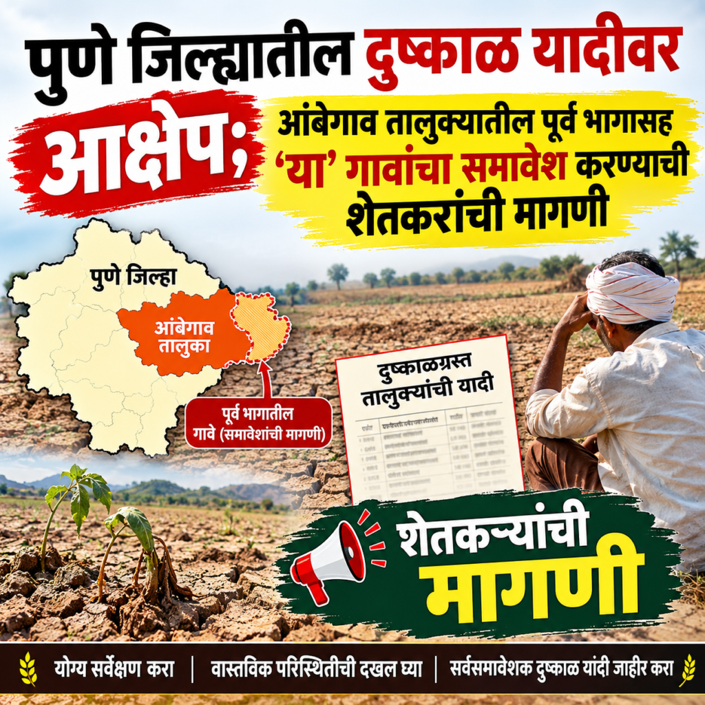 पुणे जिल्ह्यातील दुष्काळ यादीवर आक्षेप; आंबेगाव तालुक्यातील पूर्व भागासह 'या' गावांचा समावेश करण्याची शेतकरांची मागणी 1011103069